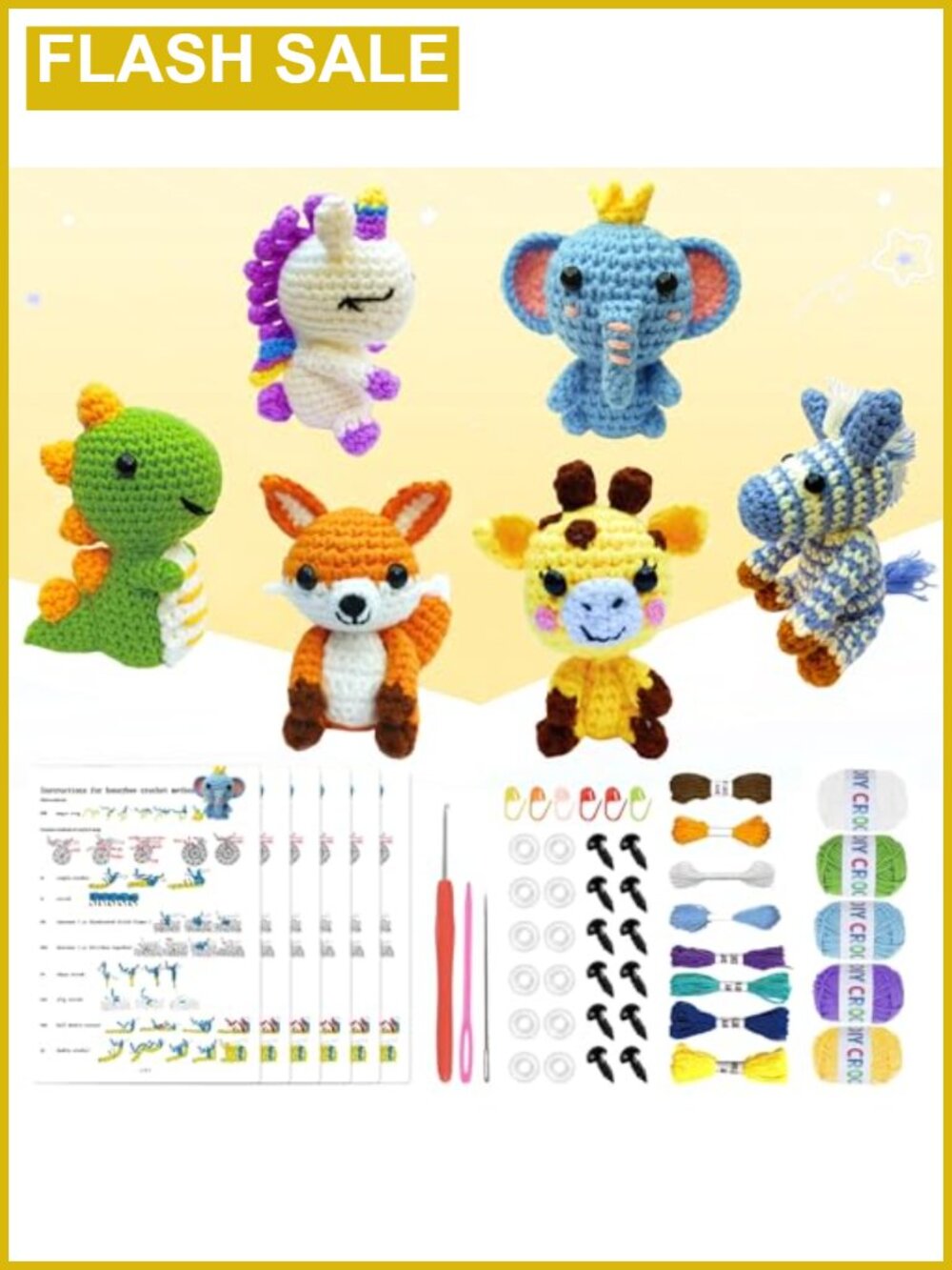 6Pc Crochet Kit for Beginners DIY Craft Animal Kits with Step-by-Step Video
